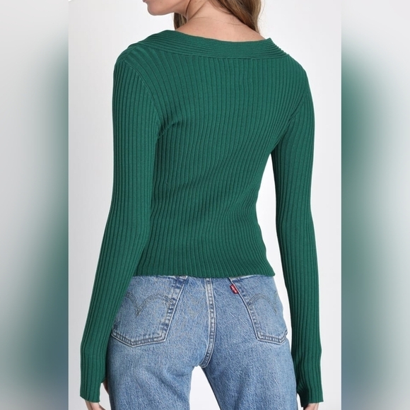 Lulus Emerald Green Ribbed Braided Long Sleeve Sweater Top XS - Picture 8 of 9